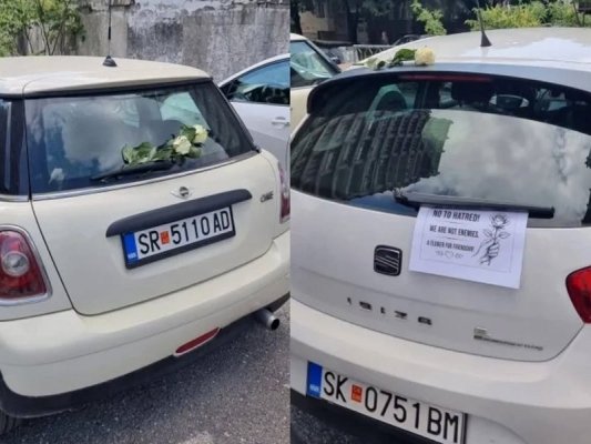 Kuzey Makedonya Büyükelçiliği Araçlarına Sofya'da Beyaz Güller