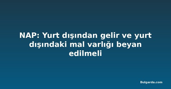 NAP: Yurt dışından gelir ve yurt dışındaki mal varlığı beyan edilmeli