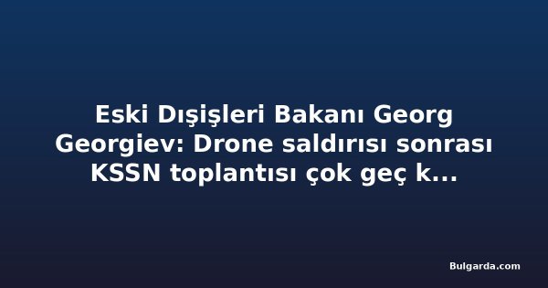 Eski Dışişleri Bakanı Georg Georgiev: Drone saldırısı sonrası KSSN toplantısı çok geç kaldı
